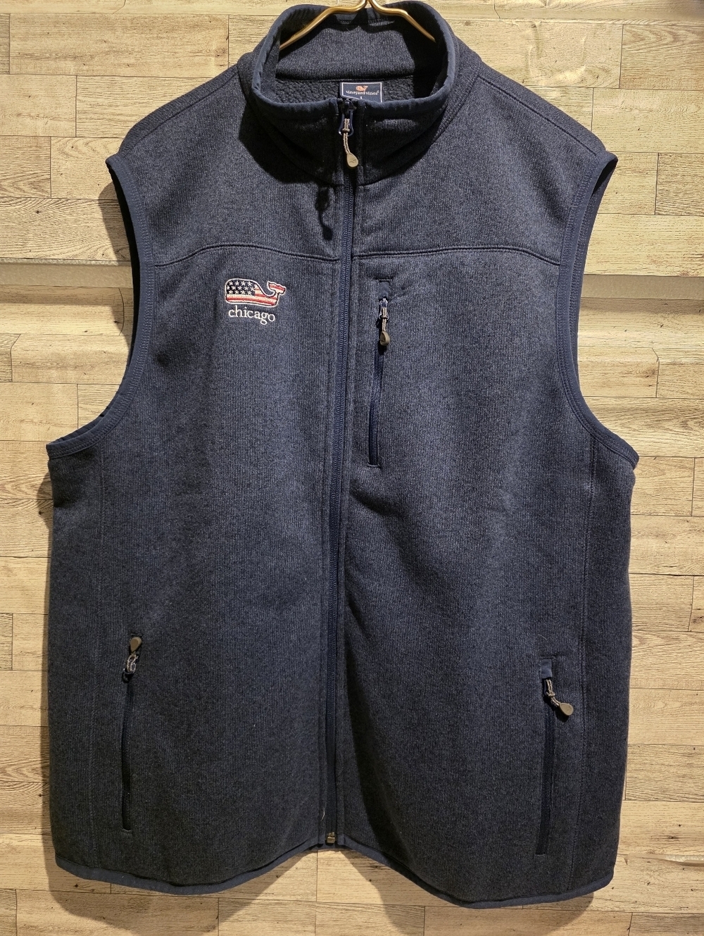 Vineyard Vines Dark Navy Fleece Vest with Chicago Whale Embroidery